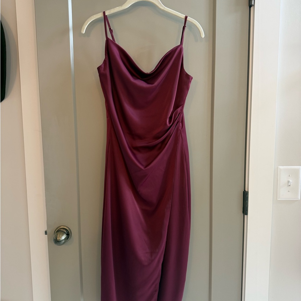 Satin Cowl Midi Dress in Burgundy
